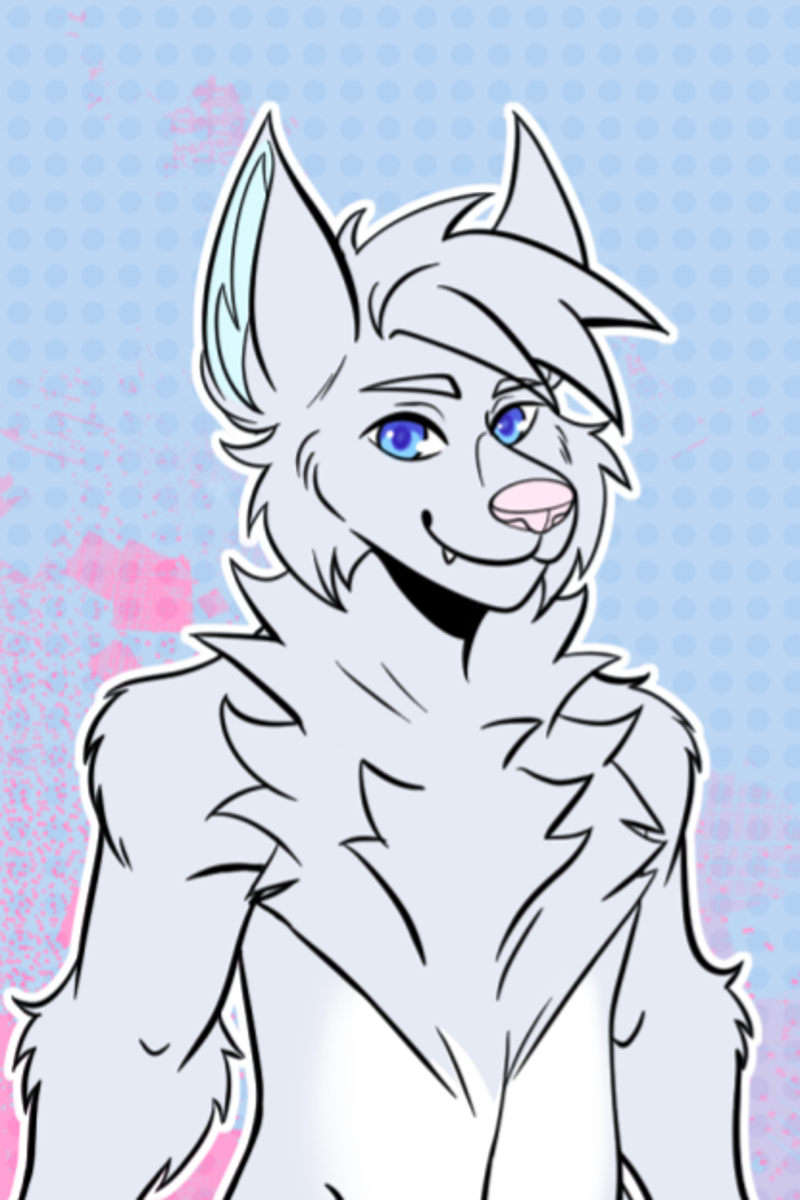 Illustration of Jaybee, a white arctic fox character with blue eyes